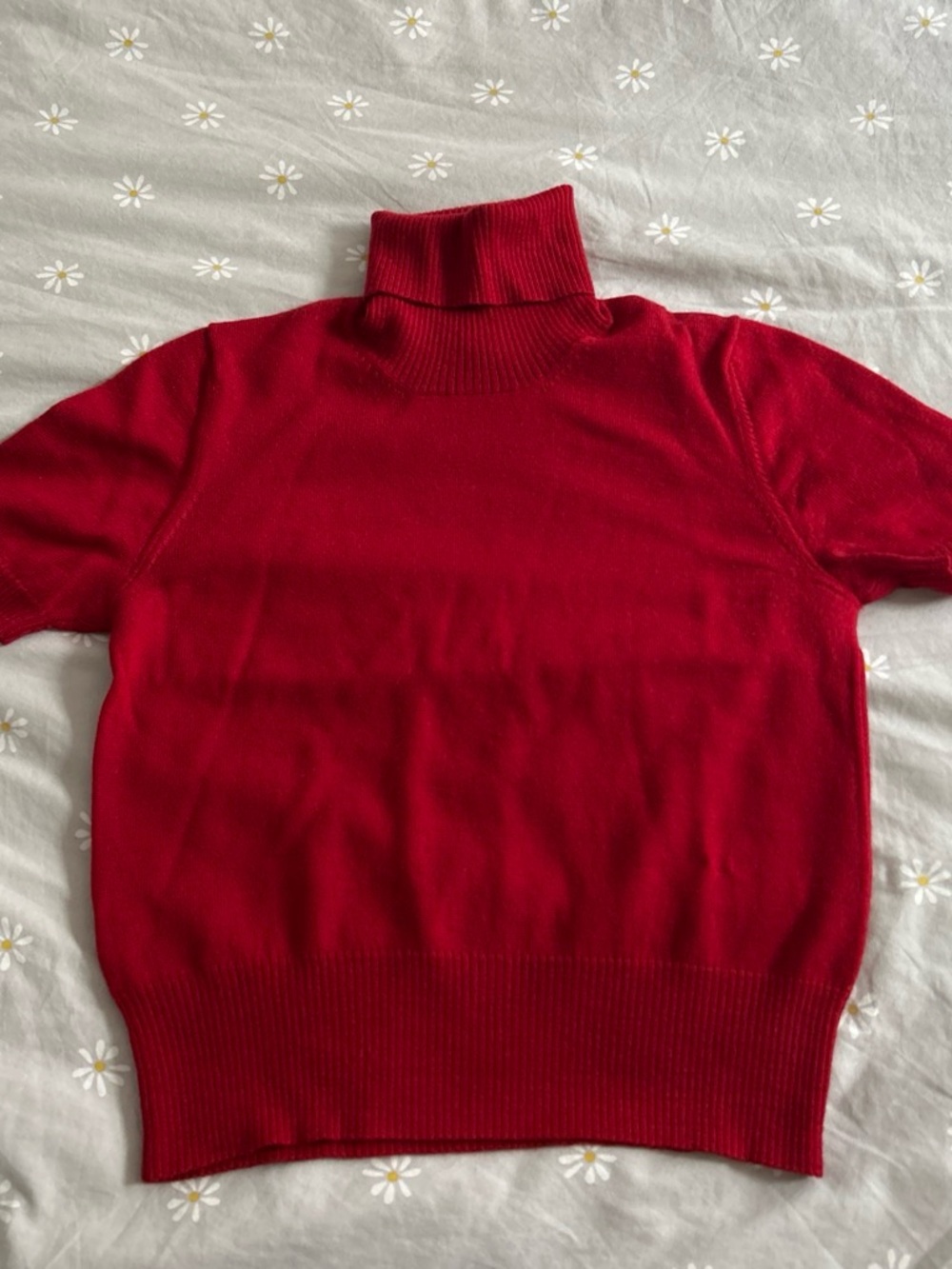 Women's Red Short-Sleeve Turtleneck Sweater